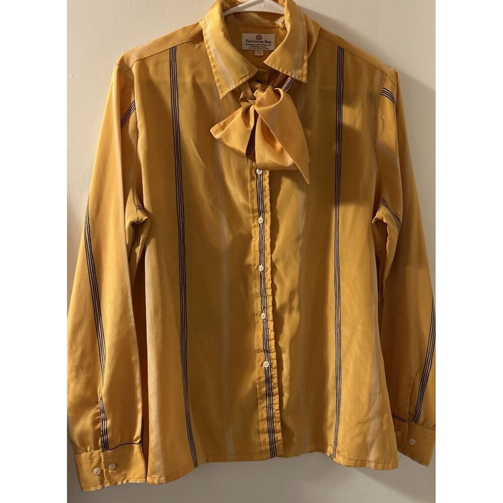 VT  90’s The Custom Shop blouse Mustard Yellow W/Black Stripes SZ 14 P Bow